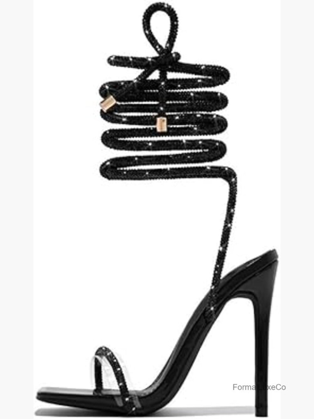 Glitter Lace Up Ankle Strap Square Toe Heeled Sandals Sparkly Party